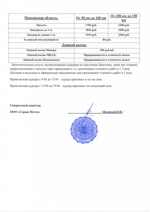Прайс-лист на оказание услуг по курьерской доставке (лист 2)